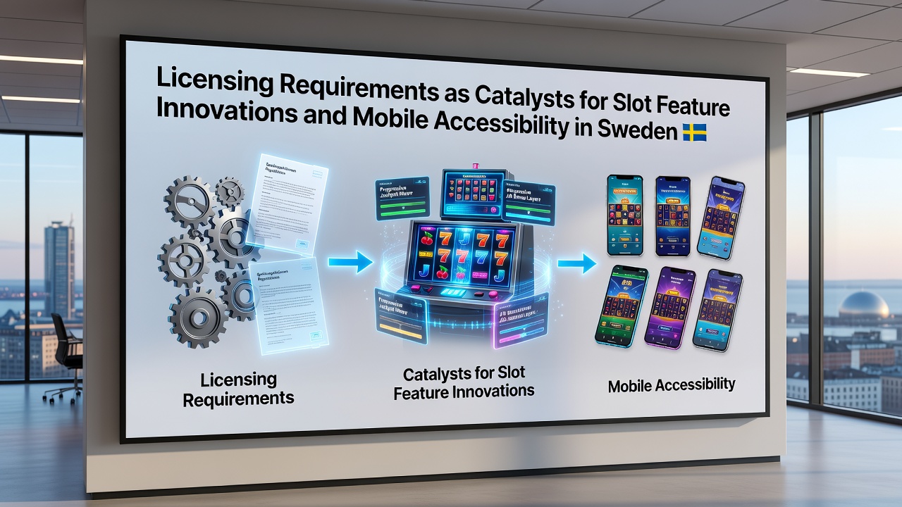 Mobile phone screen showing an innovative slot game interface with Swedish regulatory compliance icons